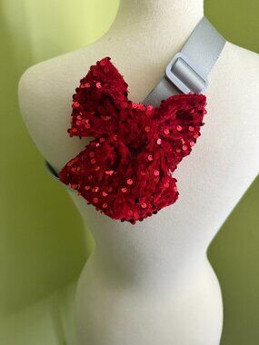 Red Sequin Bow Clip Holiday Accessory Costume Hair or Clothing Clip